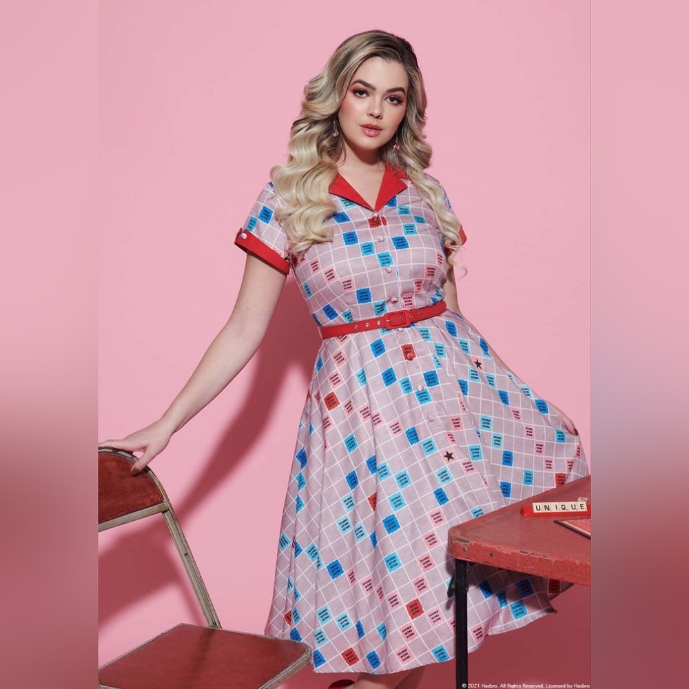 Unique Vintage Hasbro Scrabble Board Game Retro Swing Dress w/ Belt & Pockets